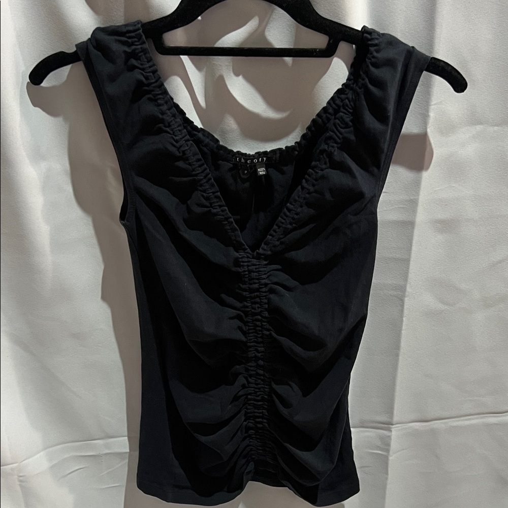 Theory Black Ruched V-Neck Tank Top
